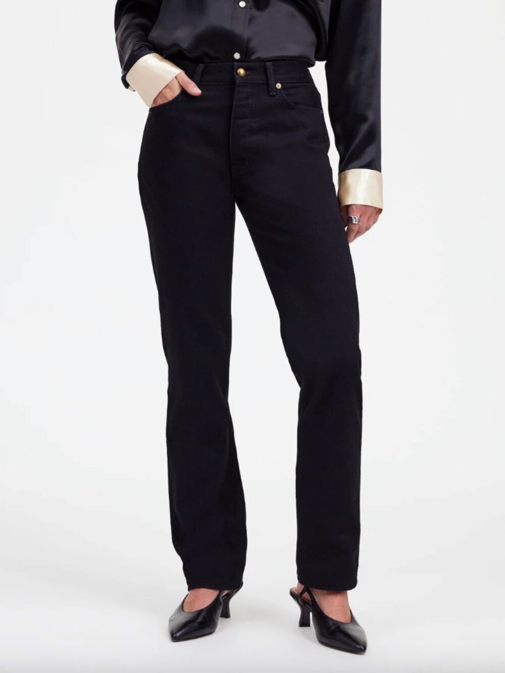 NWT! MADEWELL Alexa Chung Black High-Rise Straight Jean in Outridge Wash Size 26
